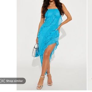 Blue Ruffle tube top dress